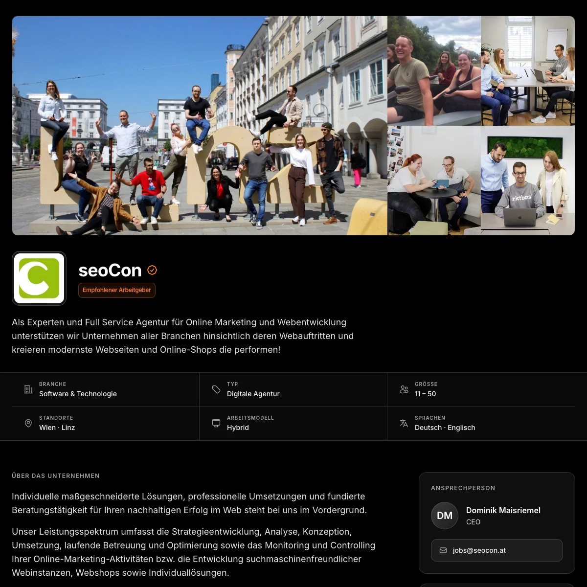 Vorschau Arbeitgeberprofil: seoCon